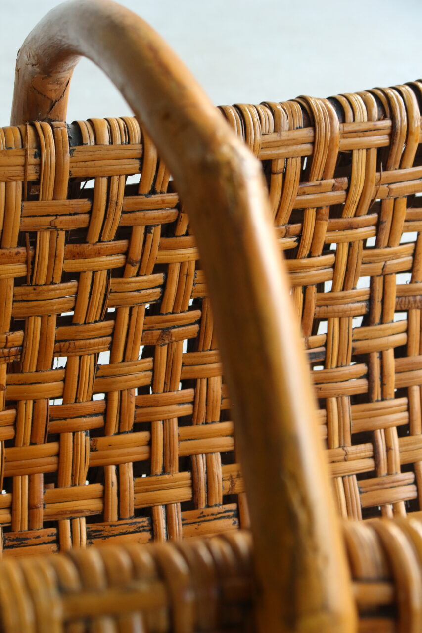 VINTAGE CANE LOG BASKET