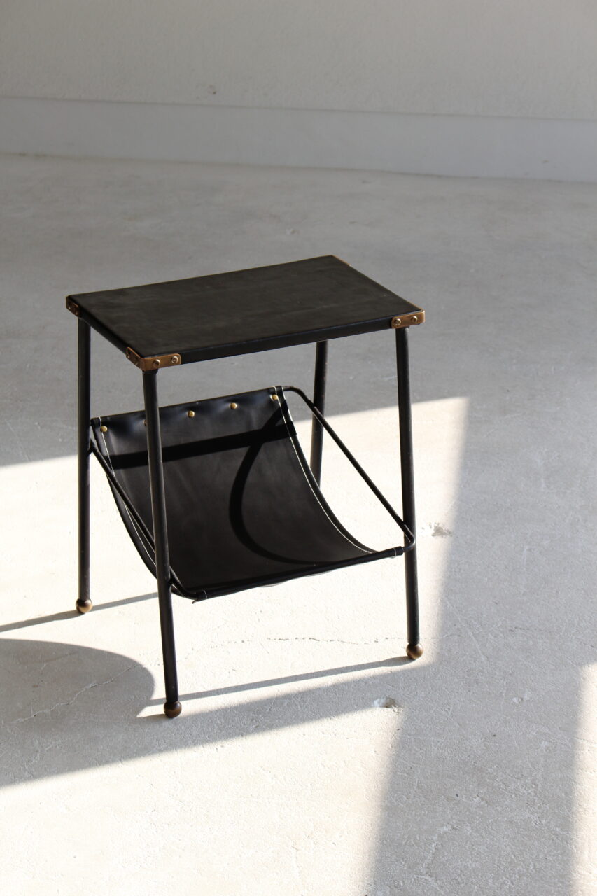 JACQUES ADNET / SIDE TABLE WITH MAGAZINE RACK